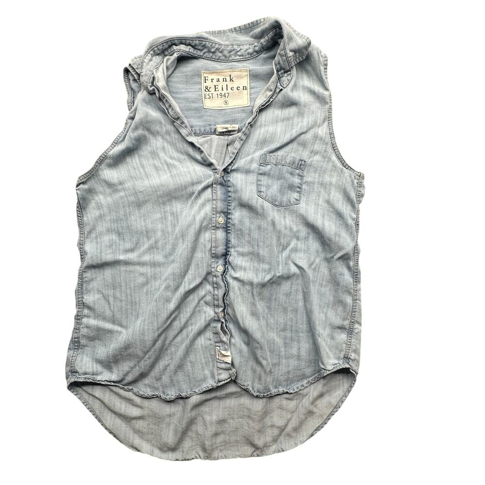 Frank & Eileen Fiona Sleeveless Chambray Denim Top Womens Small Light Wash Blue